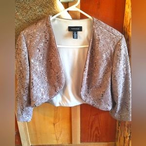 R&M Richards  3/4 Sleeve Gold Cropped Sequin Evening Shrug